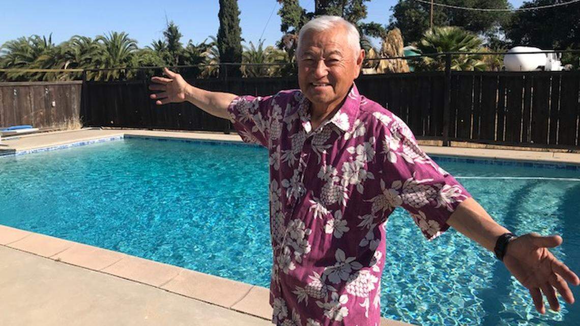 David Masumoto alongside his renovated pool.