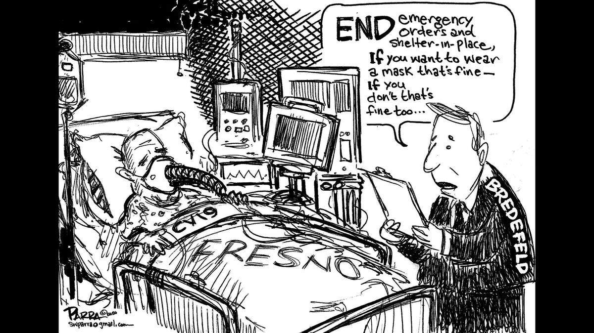 SW Parra editorial cartoon on Fresno’s COVID-19 emergency orders.