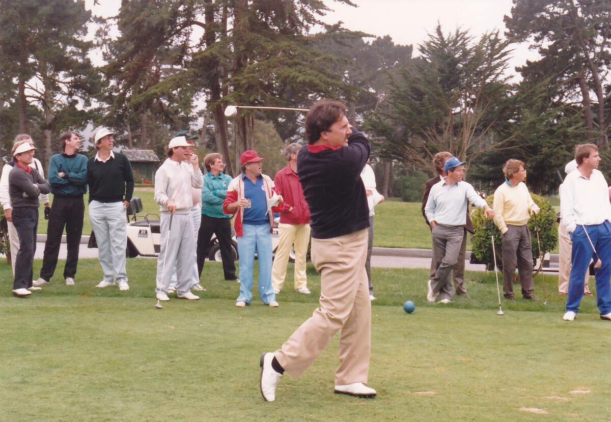 Fresno golfer Mike Bakula follows through on a drive. One of the city’s top amateurs for more than two decades, Bakula was known for his ability to launch the ball high and far. He was also a renowned jokester.