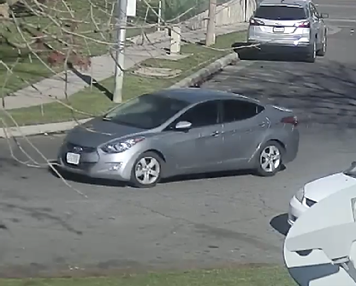 A silver sedan is seen on surveillance video after a homicide in Fresno on Dec. 29. 2020. Jaylin Johnson, 17, was shot and killed.