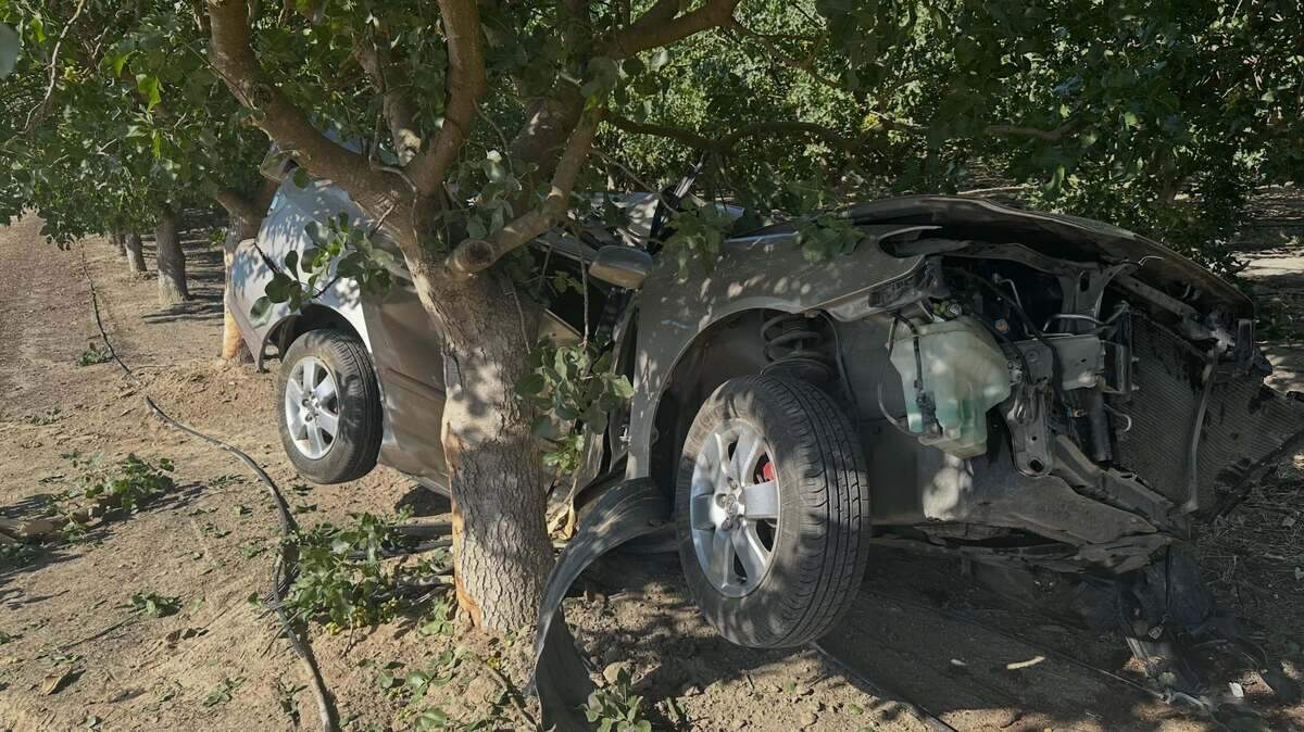 A woman was seriously injured after losing control of her vehicle, which struck a pistachio tree in Madera County on Saturday, May 30, 2026.