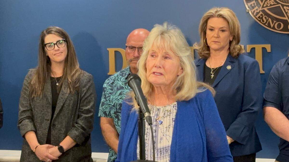 Sara Loven speaks about her daughter, Debbie Dorian, and the efforts to find her killer on Thursday, June 12, 2025, inside the Fresno County District Attorney’s Office.