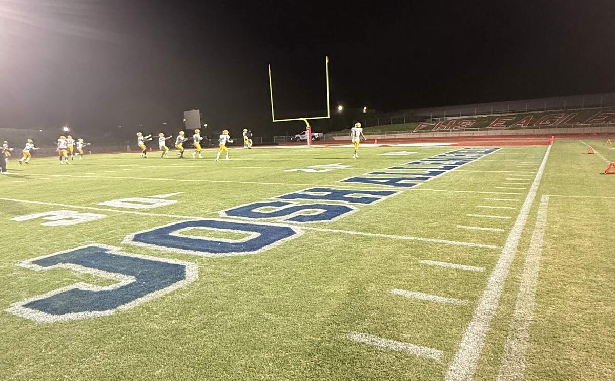 Former Firebaugh High star Josh Allen name is written on the field in Firebaugh, California on Friday, Oct. 10, 2025.