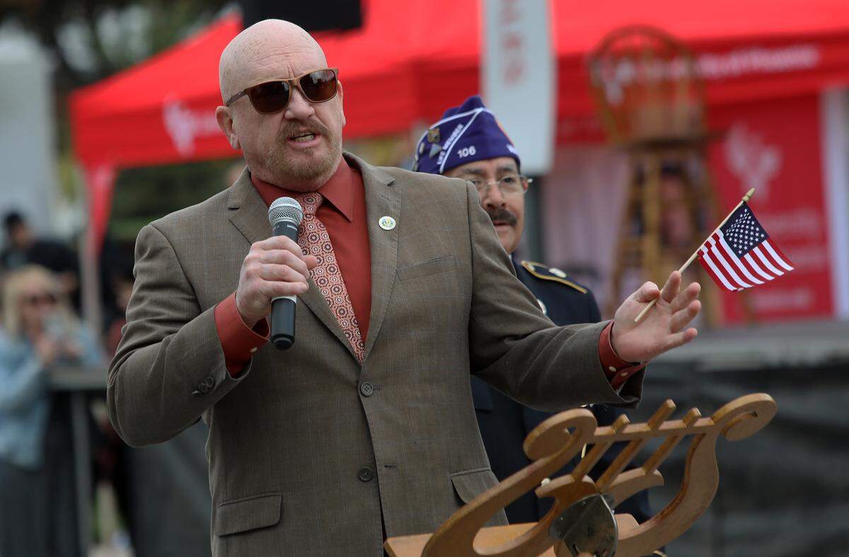 Fresno County Board of Supervisors Chairman Steve Brandau spoke during the opening ceremonies of the Central Valley Veterans Day Parade on Nov. 11, 2021.