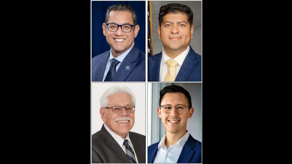Candidates in the March 5 primary for the District 3 seat on the Fresno County Board of Supervisors are, clockwise from top left, Miguel Arias, Luis Chavez, Edward “EJ” Hinojosa and incumbent Sal Quintero.