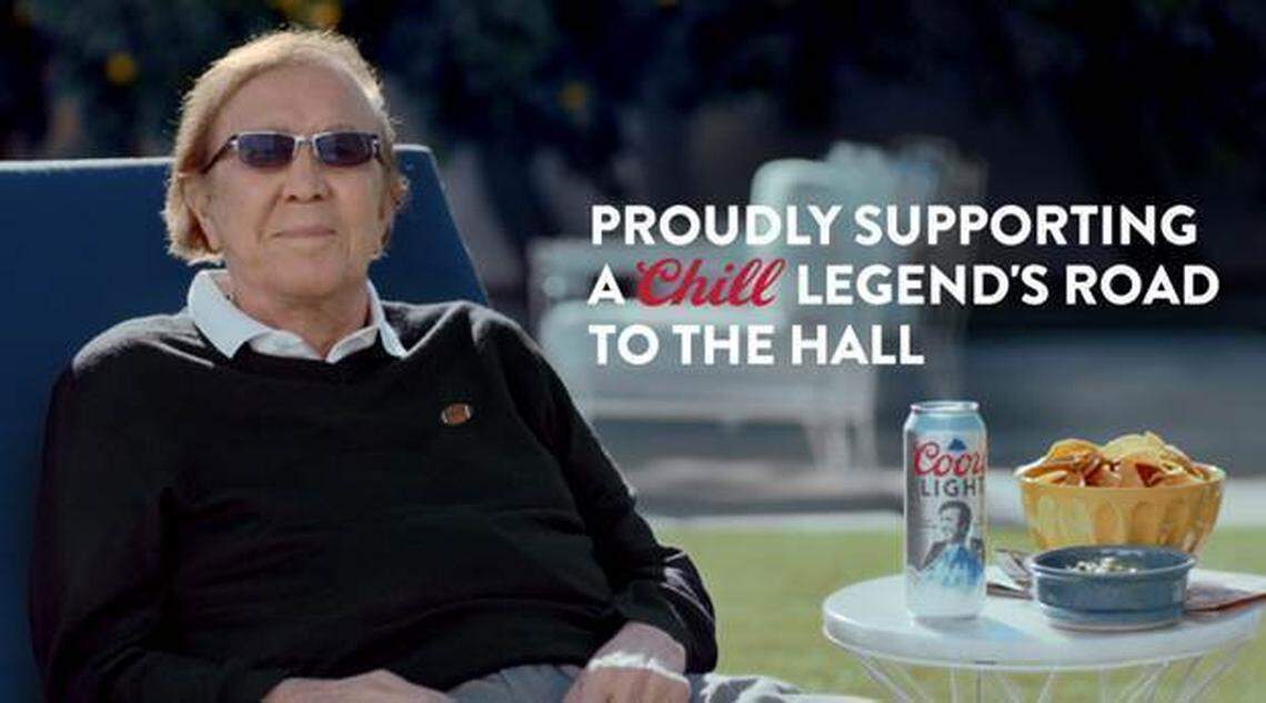 An image of former Raiders coach Tom Flores (Sanger High/Fresno City College) during a Coors Light commercial.