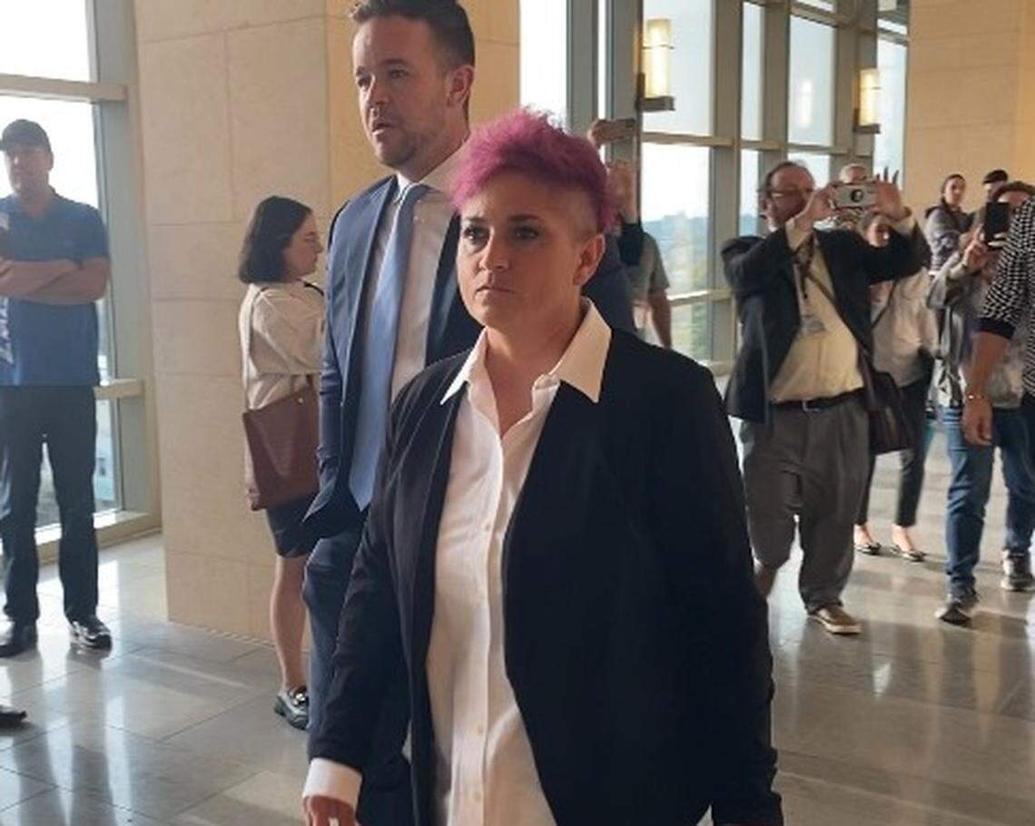 Bitwise co-founders Jake Soberal and Irma Olguin Jr. walk out of the Robert E. Coyle Federal Courthouse in Fresno following their first court appearance on Nov. 9, 2023, on criminal allegations of wire fraud.