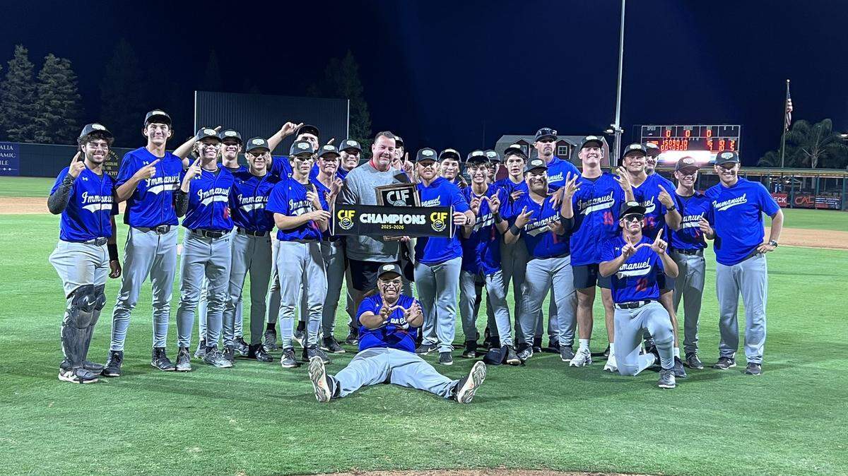 Immanuel poses for a photo after winning the Central Section Division IV title on Wednesday, May 27, 2026.