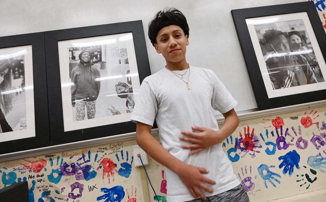Efrin Salmeron Romeron, 14, finds Yosemite Middle School’s Bear Cave invaluable for all, photogrpahed Tuesday, May 31, 2022 in Fresno.