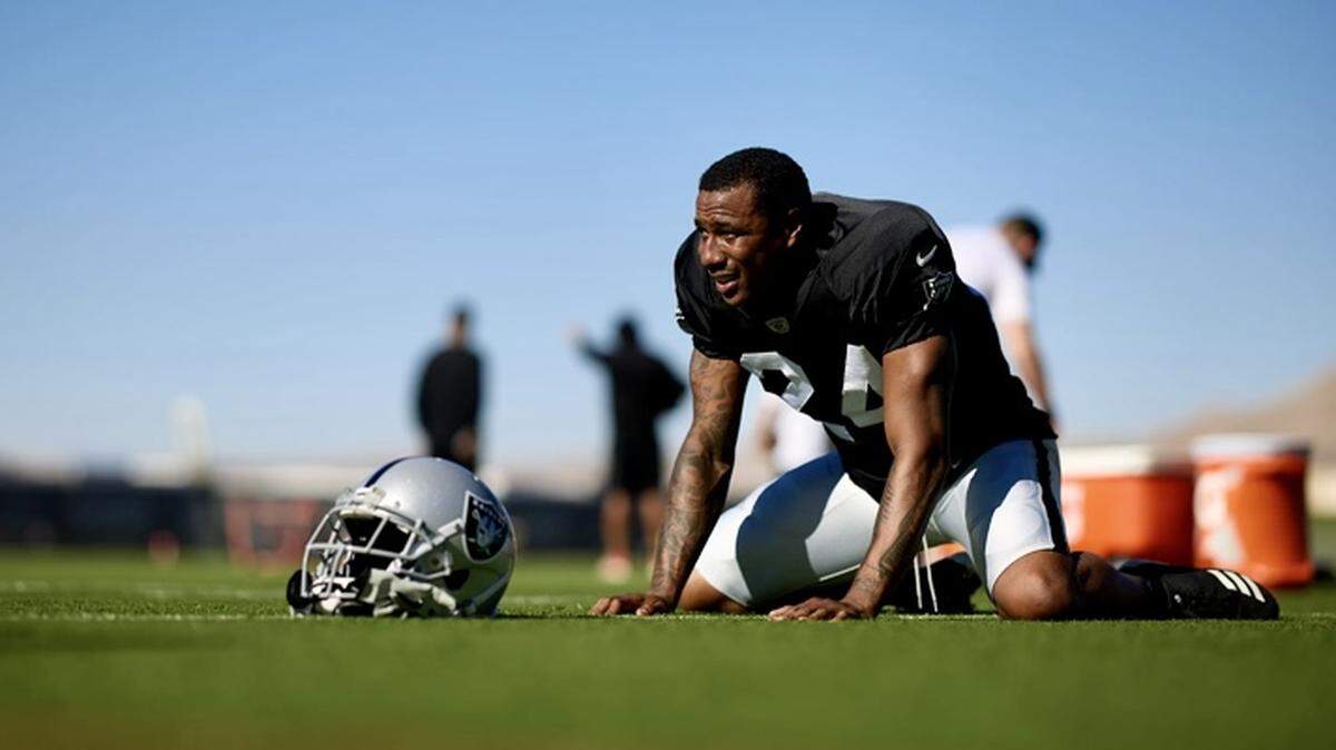 Las Vegas Raiders cornerback Marcus Peters at training camp in Henderson, Nevada.