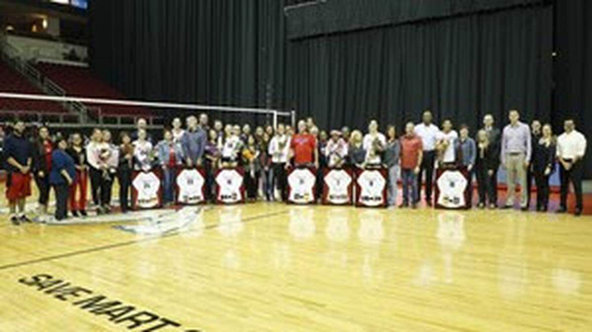 Fresno State honored its seven senior volleyball players before Saturday’s match against Nevada at the Save Mart Center. The Bulldogs finish the regular season at home Monday night against Air Force.