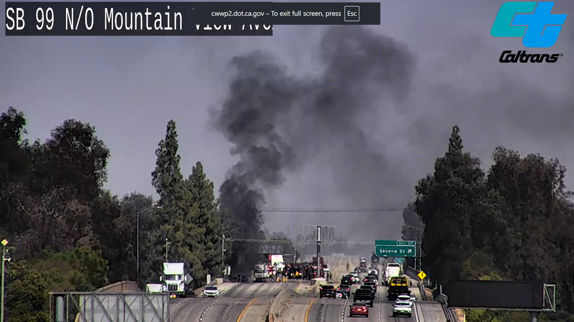 Southbound Highway 99 closed after fuel tanker catches on fire after crash in Selma