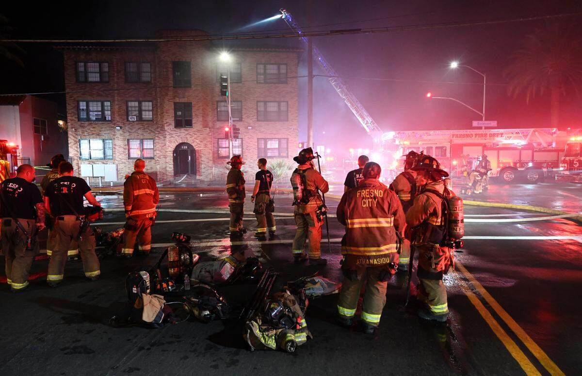 Fresno Fire responded to a fire at the historic Osage Apartments building late Saturday night, Oct. 15, 2022 in Fresno.