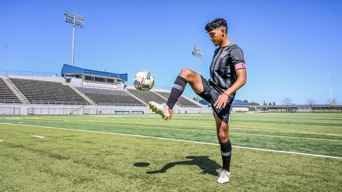 Alan Gutierrez of Central High School, photographed at Koligian Stadium in west Fresno, is The Bee’s boys soccer player of the year, 2022.