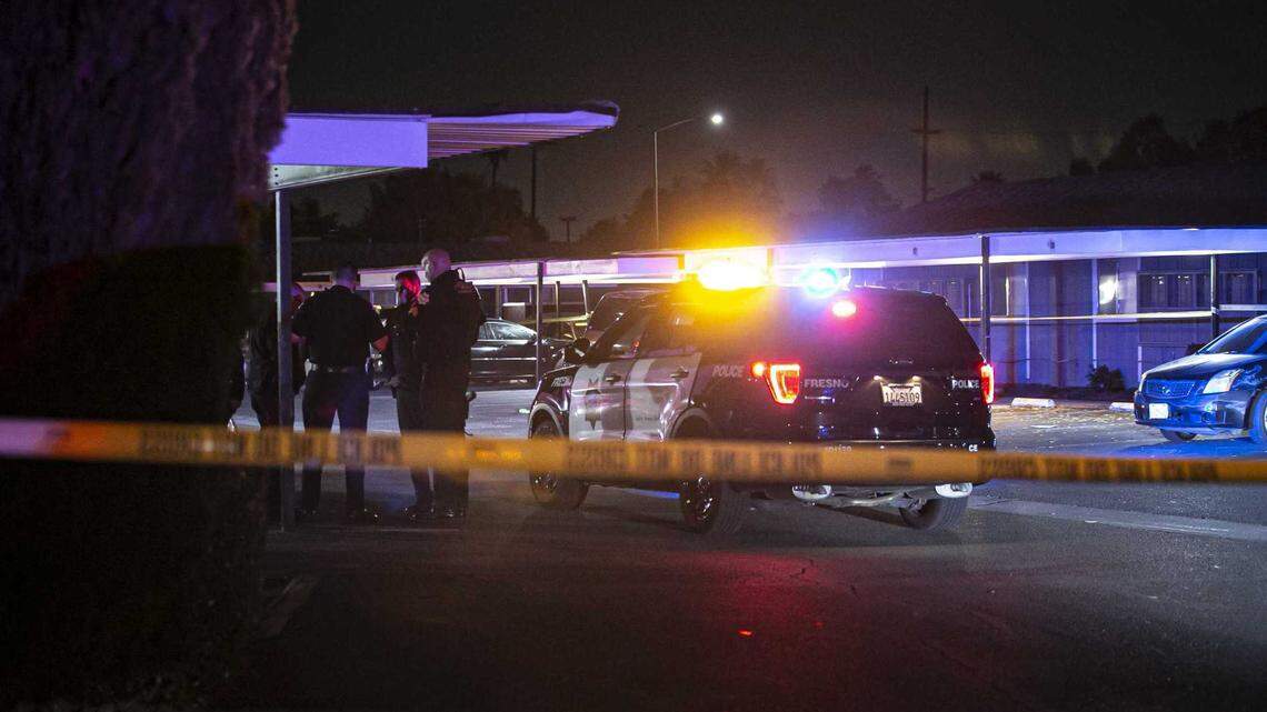 A shooting Monday night brought Fresno police to the parking lot of an apartment complex at Dakota and Hughes avenues. Officers found a 21-year-old man with multiple wounds in the driveway of the complex.