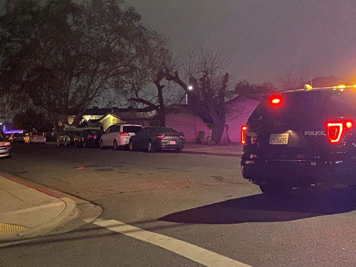Police blocked off Chance and Hamilton in Fresno, California after a suspect believed to be responsible for a Tachi Palace shooting in Lemoore injured himself on Friday, Jan. 31, 2025.