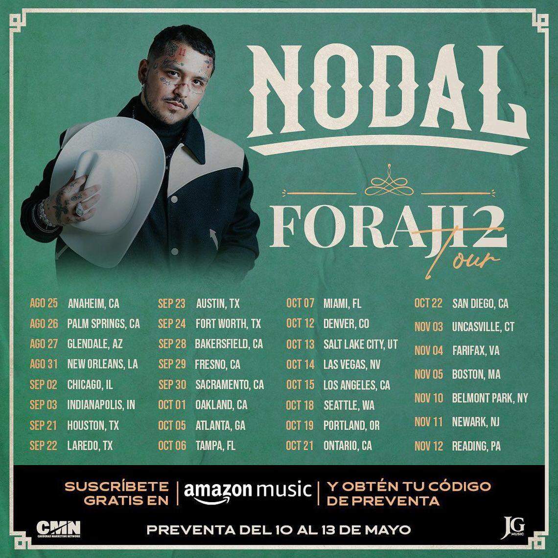 Christian Nodal anuncio esta semana su nueva gira ‘Foraji2 Tour 2023’ por los Estados Unidos ‘Foraji2 Tour 2023’ incluyendo paradas en Fresno, Sacramento y Bakersfield a finales del mes de septiembre.