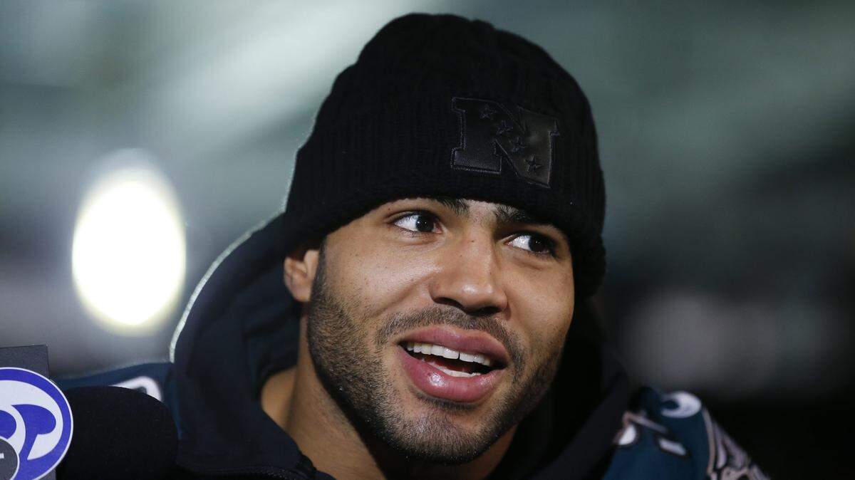 Then-Philadelphia Eagles linebacker Mychal Kendricks answers questions during a press conference at the Mall of America in Bloomington, Minn., Thursday, Feb. 1, 2018. Federal prosecutors in Philadelphia say Cleveland Browns linebacker Mychal Kendricks used insider trading tips from an acquaintance to make about $1.2 million in illegal profits on four major trading deals. Kendricks says in a statement released by his lawyer Wednesday, Aug. 29, 2018, that he’s sorry and “deeply” regrets his actions. The Browns released Kendricks on Wednesday night.