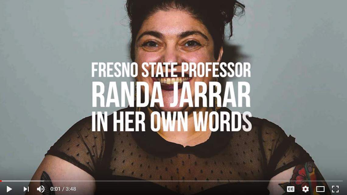 A screenshot from a video circulated by people identifying with the alt-right that compiles often obscenity-laced moments from Fresno State professor Randa Jarrar's interviews and speeches. Jarrar posted a tweet that described the late Barbara Bush as an "amazing racist."