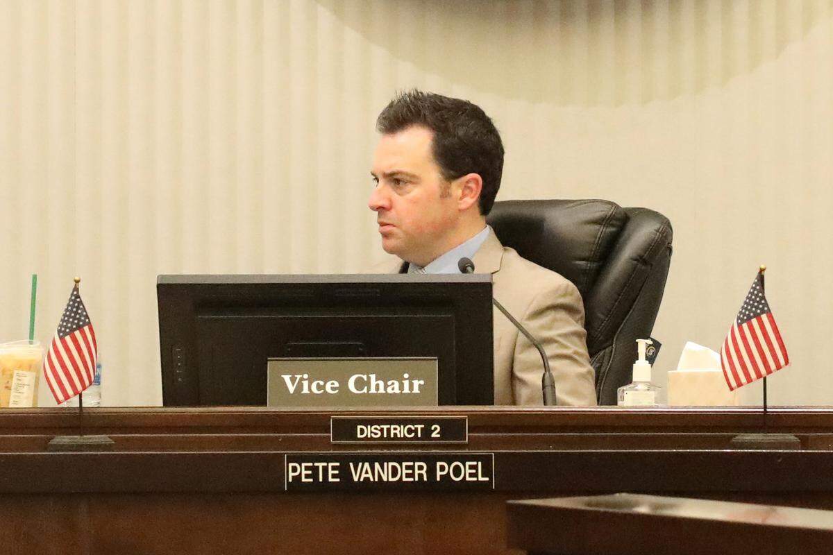 Tulare County Board of Supervisor Vice chairman Pete Vander Poel III, who also faced a Latino challenger wins re-election bid. Vander Poel during a board meeting on Feb. 27, 2024.