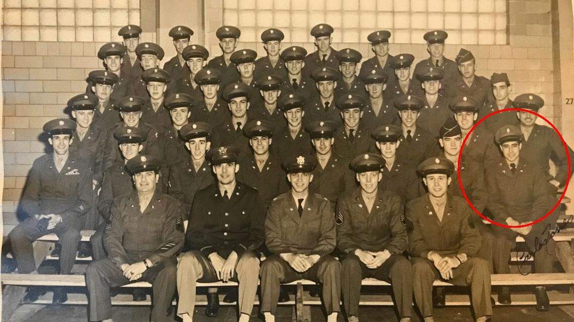 Carlos Torres, circled, served in the Army as a radio operator and rifleman, then later as a financial clerk. He died Feb. 27, 2019, at 94.