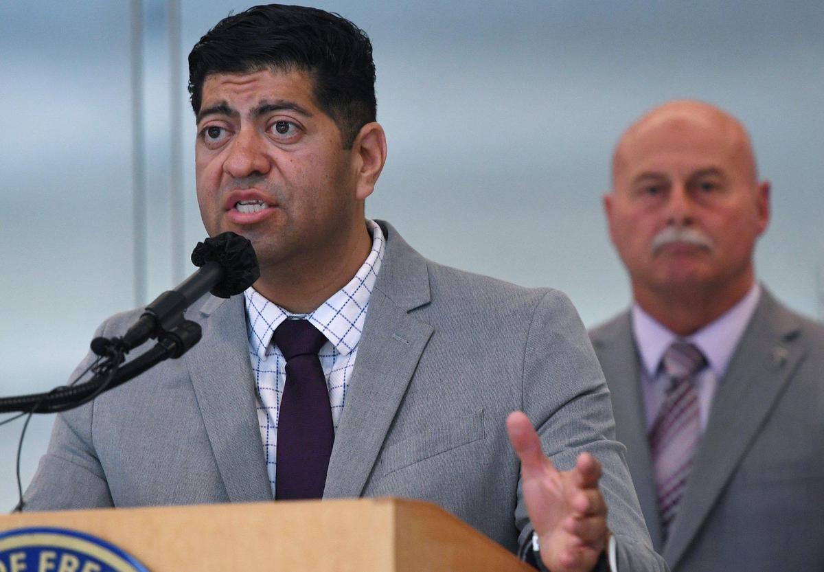 Fresno District 6 councilmember Luis Chavez, left, with mayor Jerry Dyer to the right.
