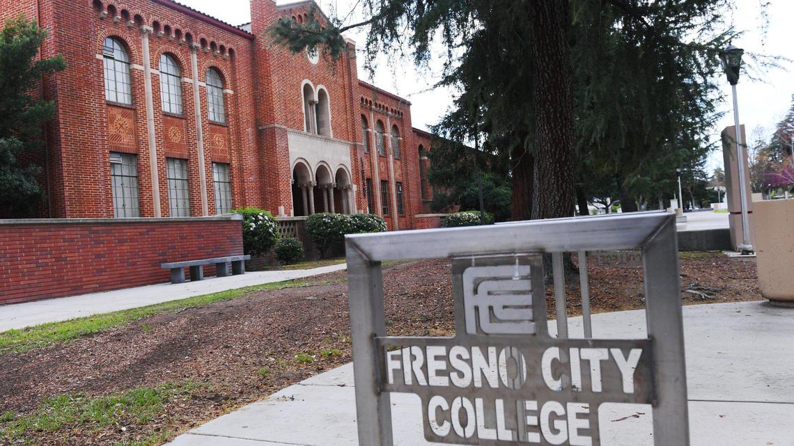 The Fresno City College library, left background, photographed Friday, March 12, 2021 in Fresno.