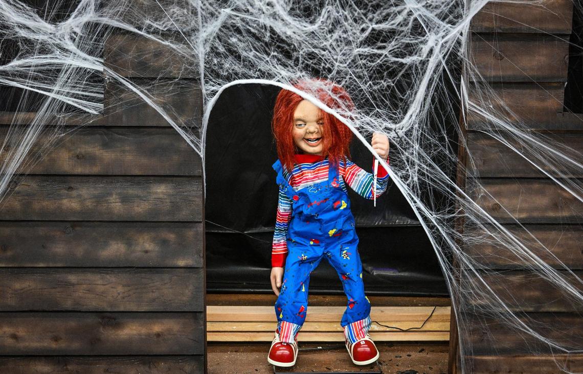 A “Chucky” doll greets visitors at Scare Factory in Fresno. The new haunt has three mazes and three escape the rooms. The haunted attraction features 66,000 square feet of scares, from creepy clowns and serial killers to ghouls and ghosts.