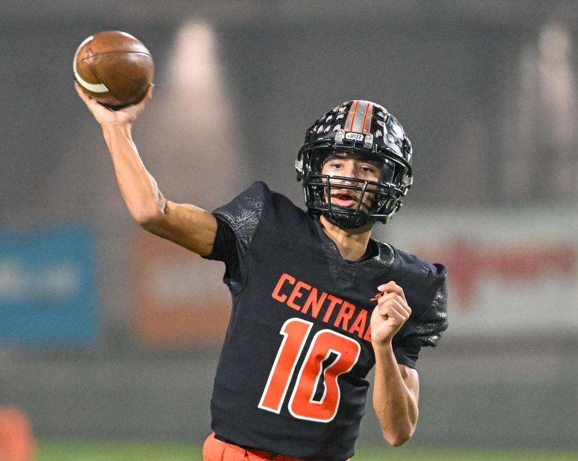 Central High quarterback Jelani Dippel throws against St. Ignatius during their CIF North regional Division 1-A game at Central High on Saturday, Dec. 7, 2024.