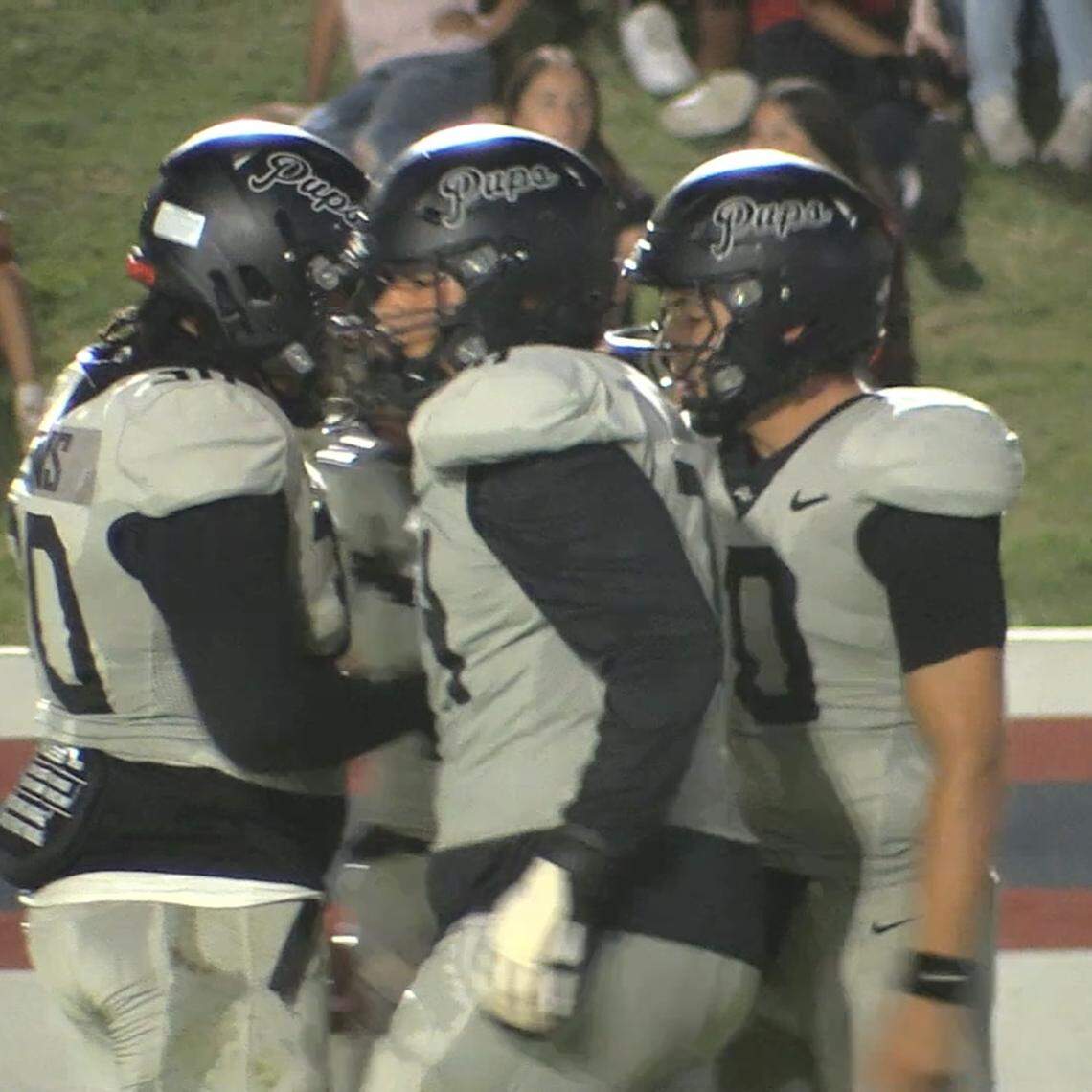 Hanford High celebrates a touchdown against Sanger on Friday, Aug. 30, 2024.