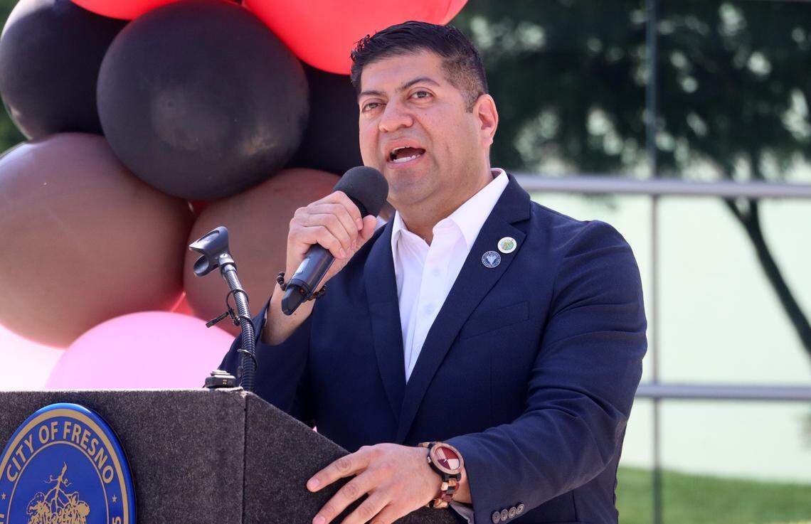 Fresno County Supervisor Luis Chávez spoke at the June 6, 2025, raising of the Pride flag at Fresno City Hall. 