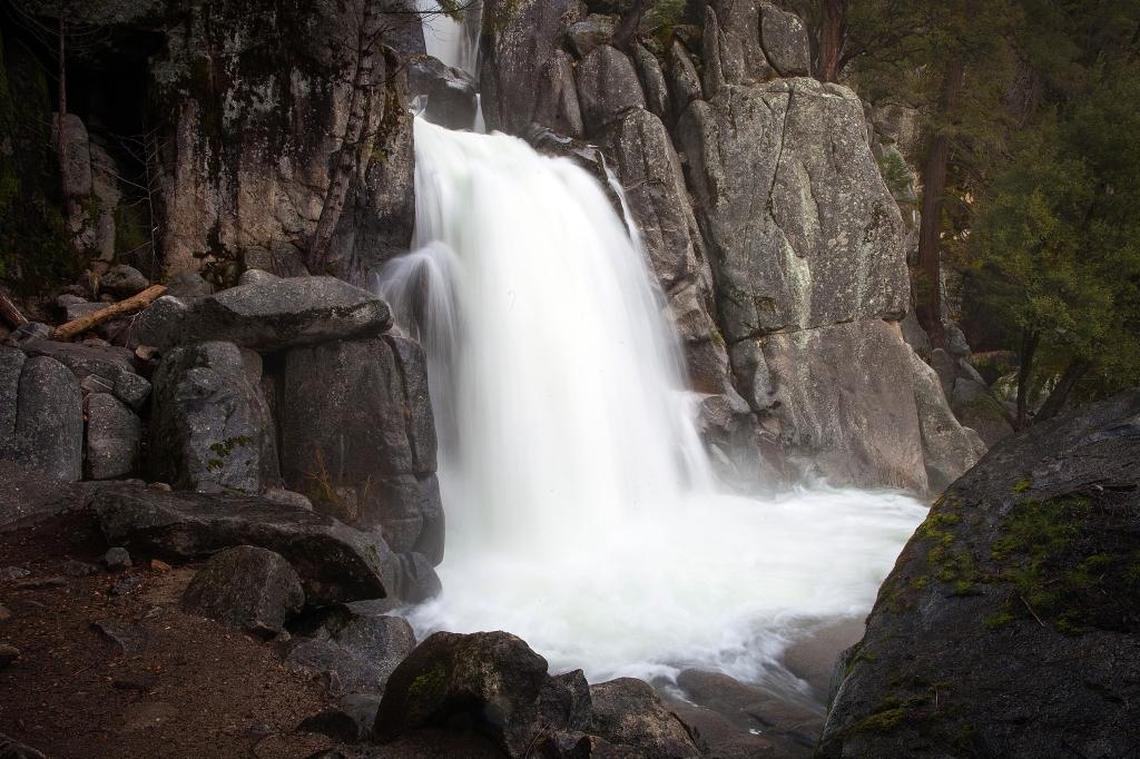 Chilnualna Falls can be seen outside of Yosemite Valley after a short hike near Wawona off of Highway 41.