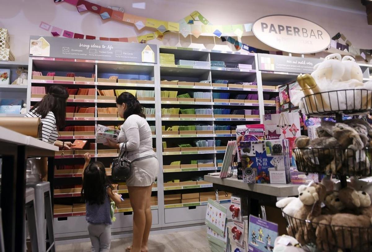 The Paper Bar, a wall of paper and matching envelopes is a feature at the new Paper Source, a new boutique located in the former Uncle Harry’s Bagelry at Fig Garden Village that opened Saturday, Sept. 16. The new shop also offers workshops for craft projects. Photographed Wednesday, Sept. 20, 2017 in Fresno.