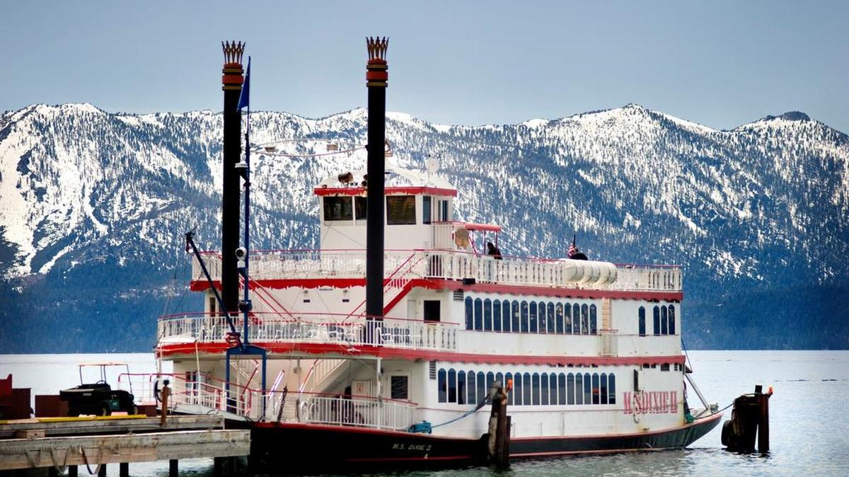 The 500-passenger M.S. Dixie II, shown in 2010, is the largest vessel on Lake Tahoe. Passengers embark on daytime and dinner dance cruises. Fares start at $55 general.