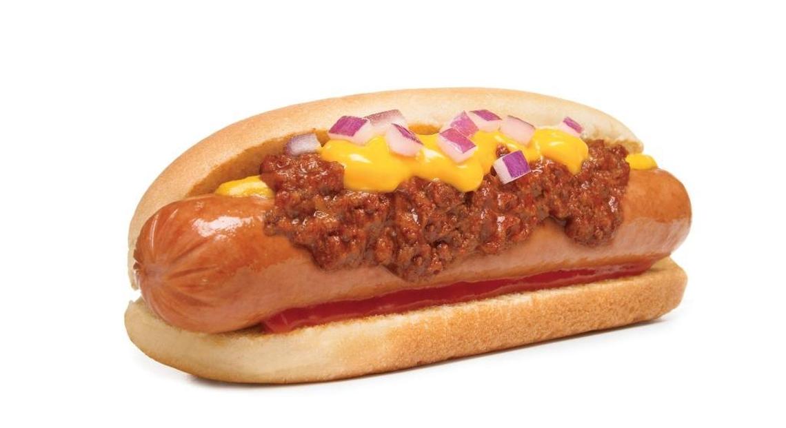 Menu items at Rally’s in Merced include hot dogs.