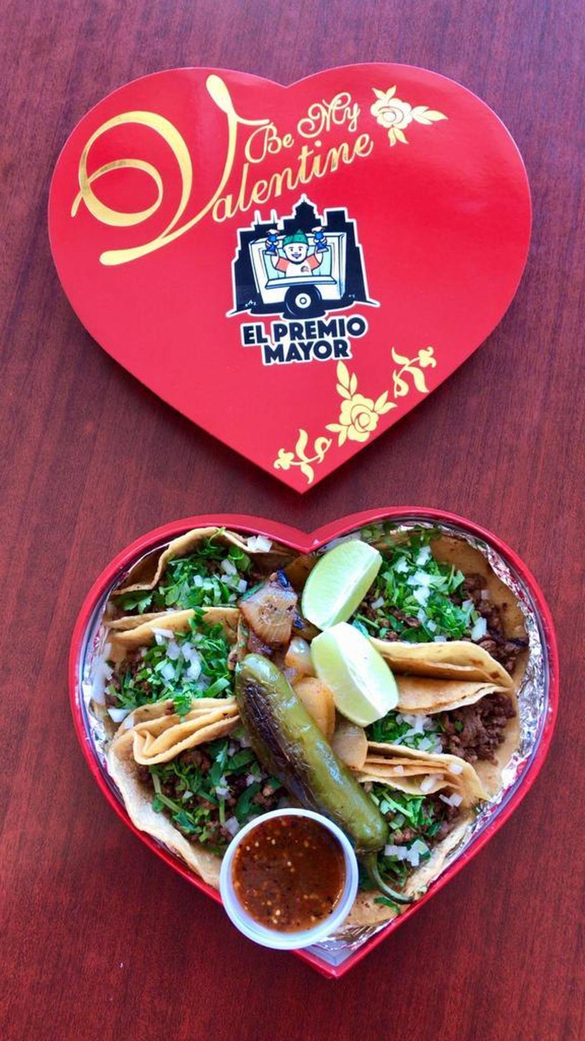 Heart-shaped box of tacos from El Premio Mayor