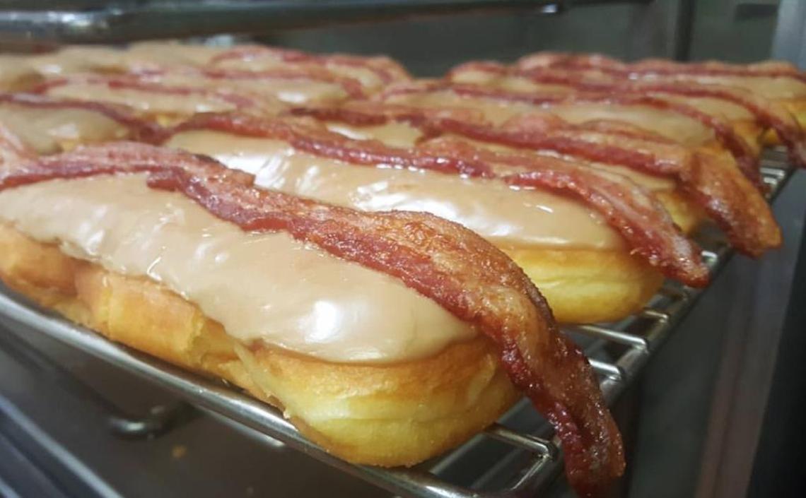Clovis Donuts will sell this maple bacon bar and other doughnuts at an event on National Doughnut Day Friday at Lanna Coffee in downtown Fresno.