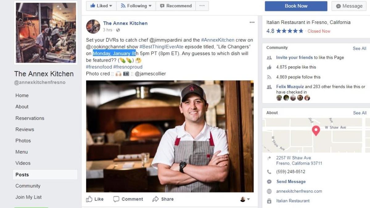 The Annex Kitchen posted on Facebook that chef Jimmy Pardini and his kitchen crew will appear on a Cooking Channel show. “Any guesses to which dish will be featured??” the post asks.