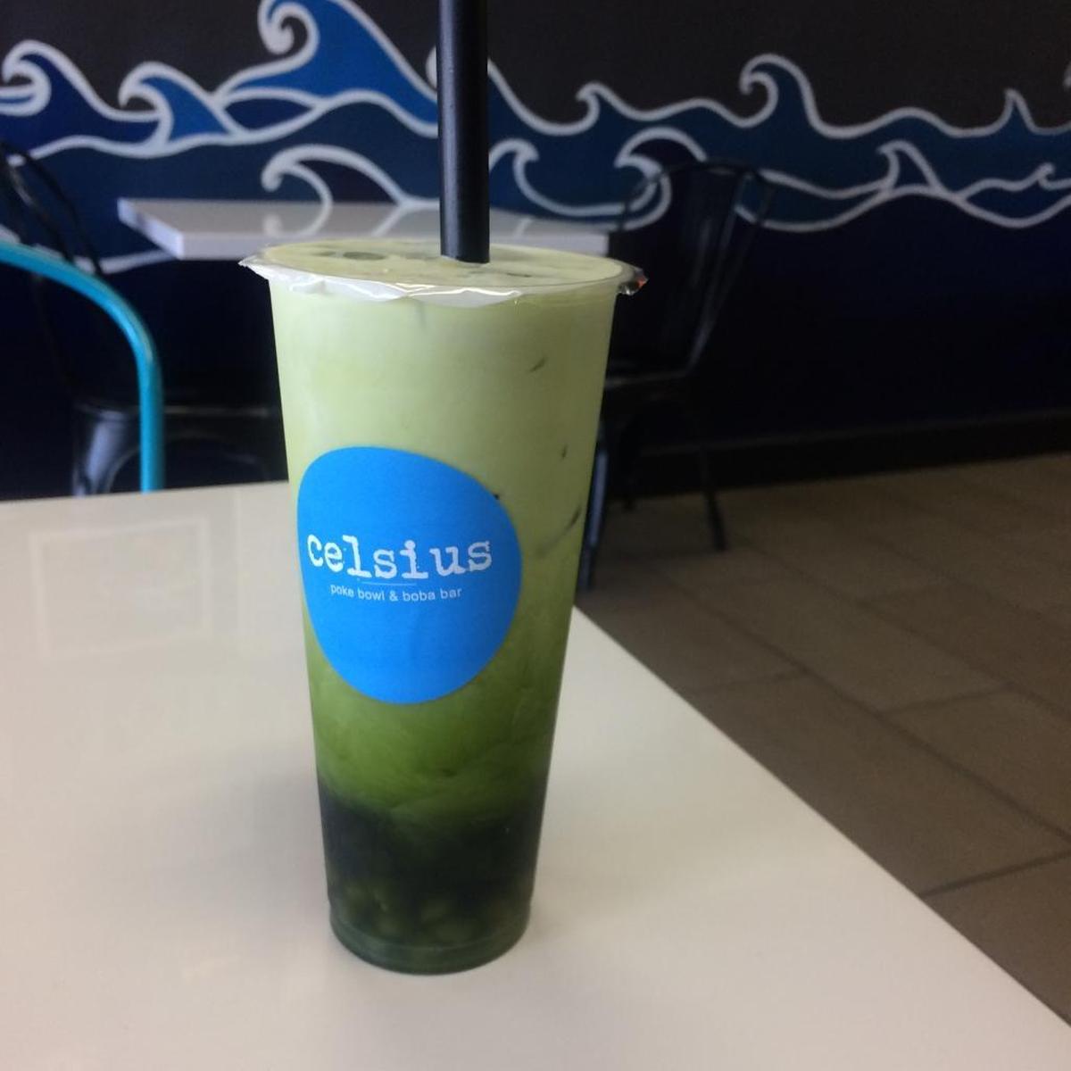 Celsius, a poke bowl and boba spot, opened recently at First Street and Nees Avenue in Fresno. It sells poke and drinks like this matcha tea with boba.