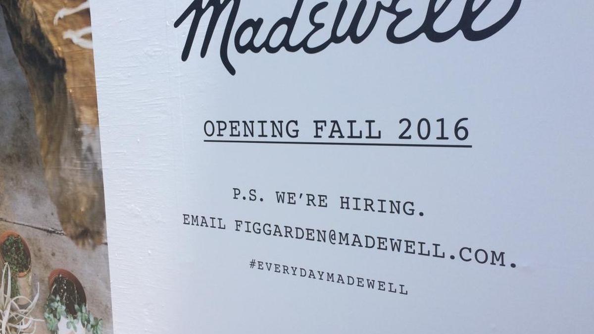 High-end clothing store Madewell, a sister store to J. Crew, is opening a location in Fig Garden Village next to Starbucks.