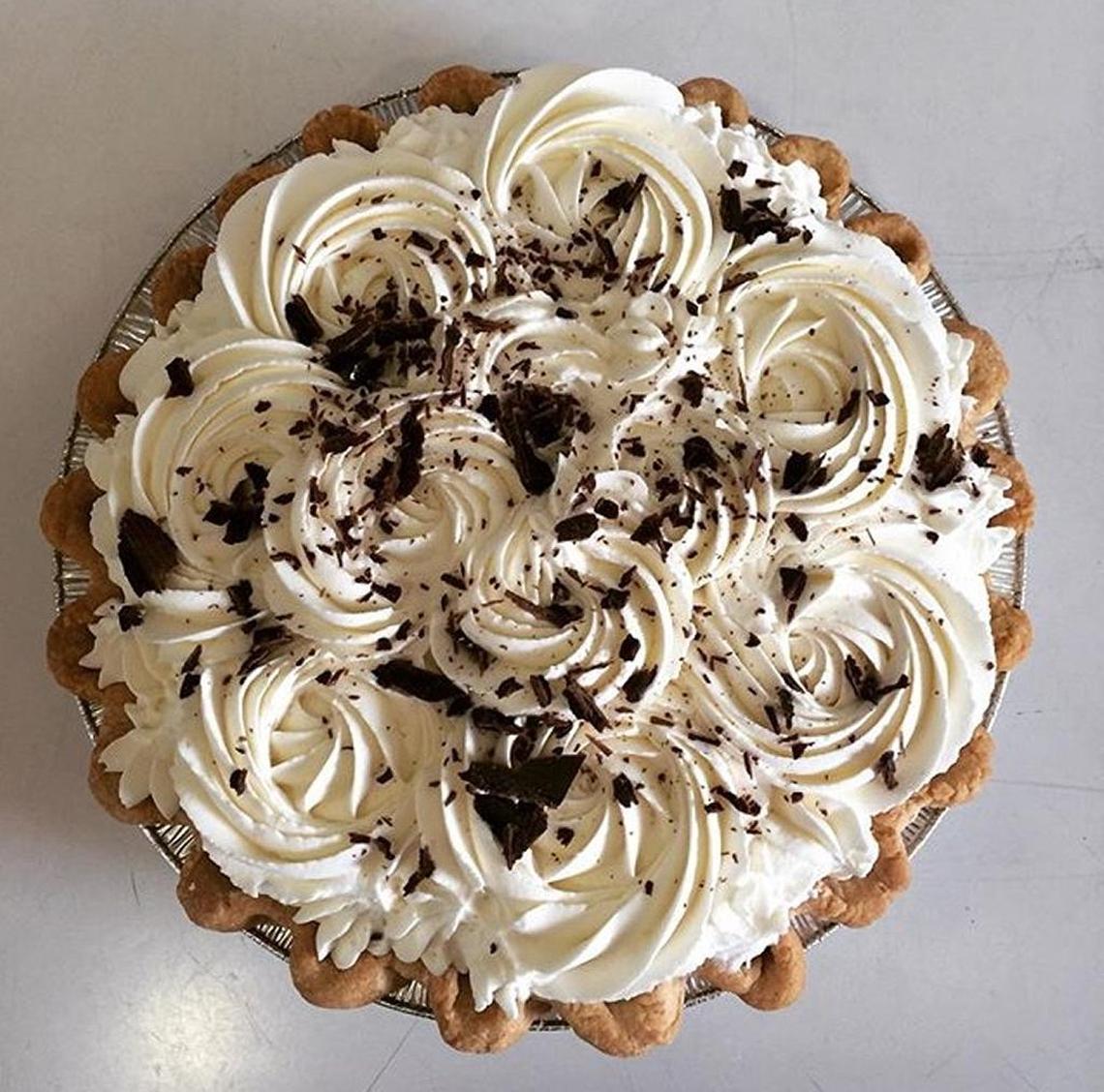 This chocolate cream pie is one of nine Thanksgiving pies available at Kingsburg’s Bella Rose Bakery & Cafe.