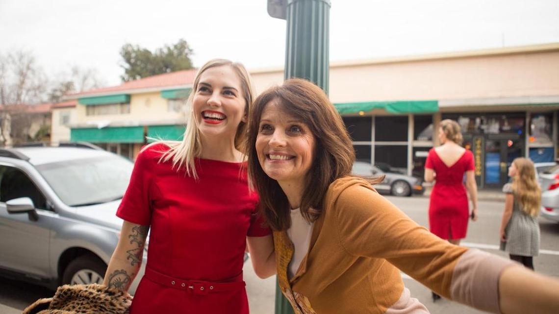 Rhonda Temple, right, designs vintage-inspired dresses under the Rohonda name. Lindsay Howard, at left, models and sells the dresses on her Dear Danger mobile boutique.