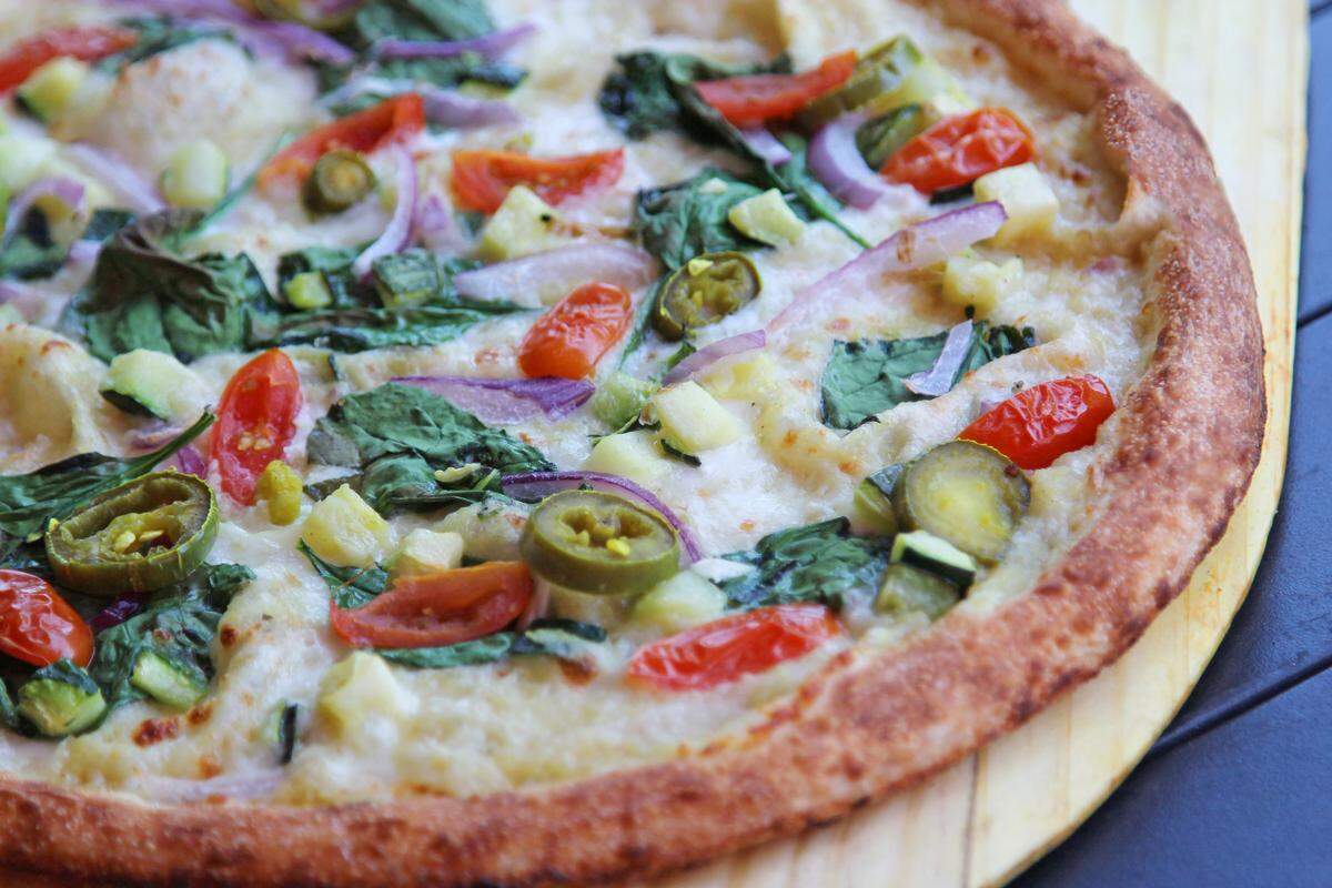 Pizza like this one at Blaze Pizza can be ordered with a vegan cheese.