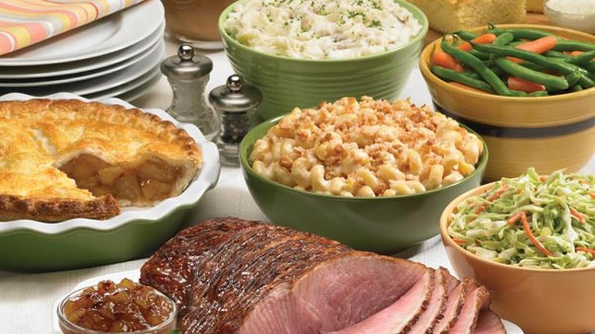 Marie Callender’s is hosting a sit-down Easter meal and selling take-home feasts, like the one pictured here.