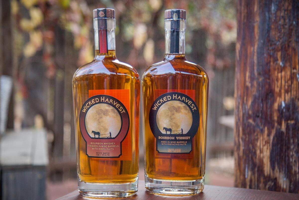 Wicked Harvest bourbon uses pistachios grown in the Central Valley for its pistachio bourbon. The hazelnuts in the hazelnut bourbon are grown in Oregon.