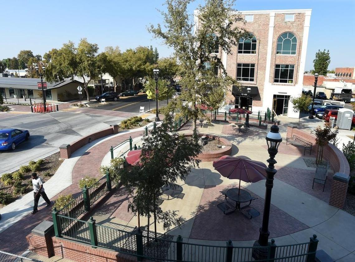 Centennial Plaza at Pollasky Street and Bullard Avenue is in Old Town Clovis’ newly dubbed SoFi District.