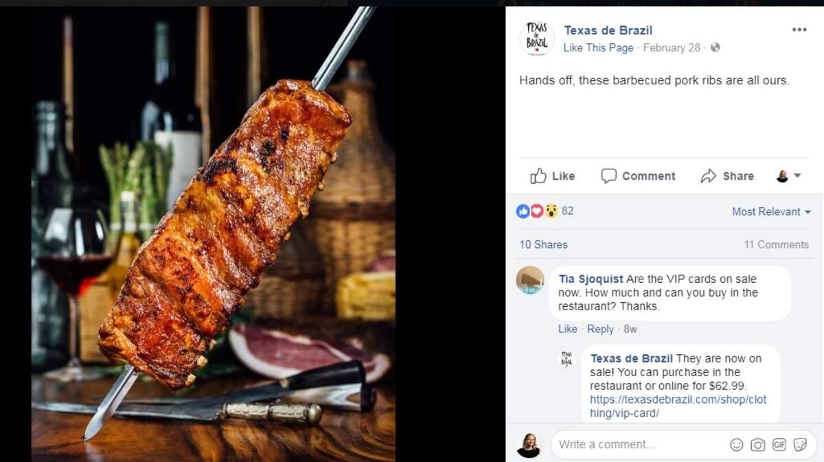 Texas de Brazil serves pork ribs and other Brazilian-style meats. The restaurant may be coming to River Park.