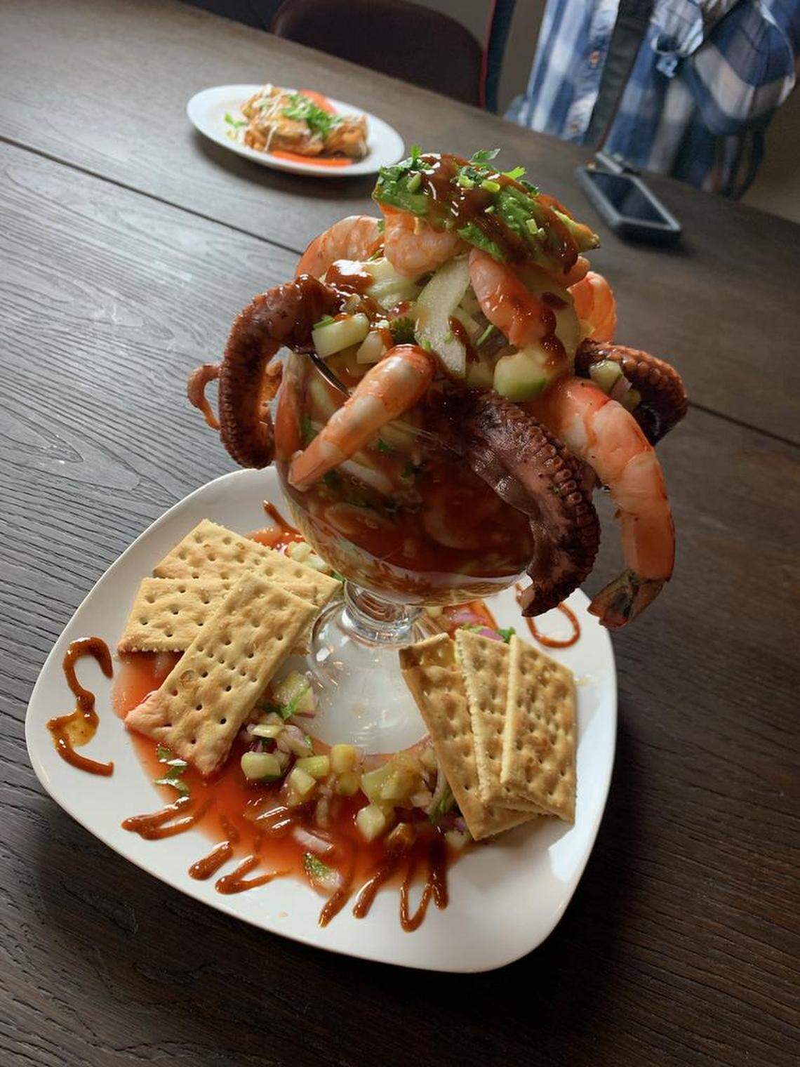 This shrimp cocktail appetizer comes with octopus at Mexico Lindo inside Smuggler’s Restaurant & Sports Lounge.