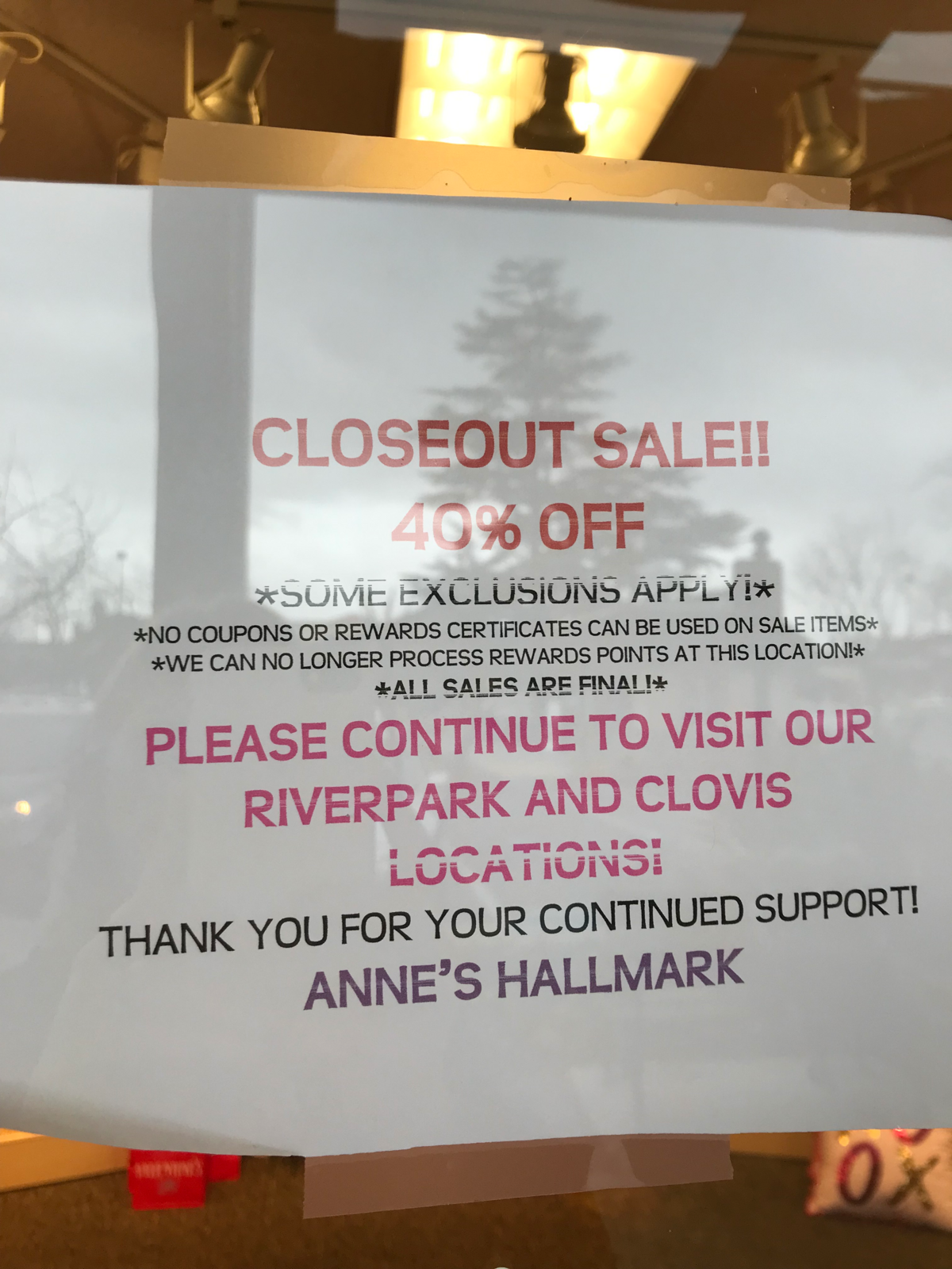 The Anne’s Hallmark store in Fig Garden Village is closing.