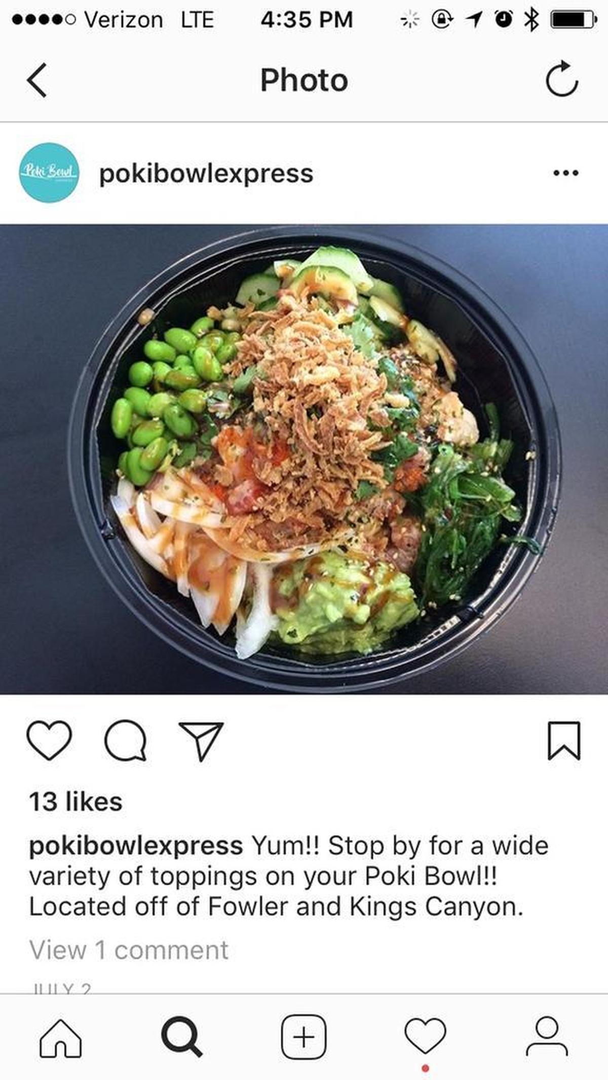 Restaurant Poki Bowl Express serves dishes like one at 6127 Kings Canyon Road.